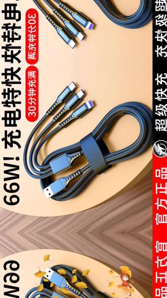 6A超級快充三合一充電線 一拖三，暢享全速充電新時代